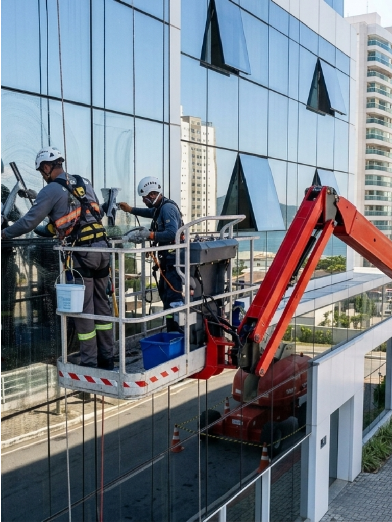 plataforma elevatória para limpeza de vidros